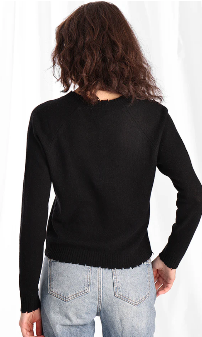 Cashmere Frayed Edge Cropped V-Neck