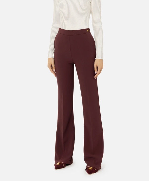 Straight Trouser in Crepe with Logo Rivet