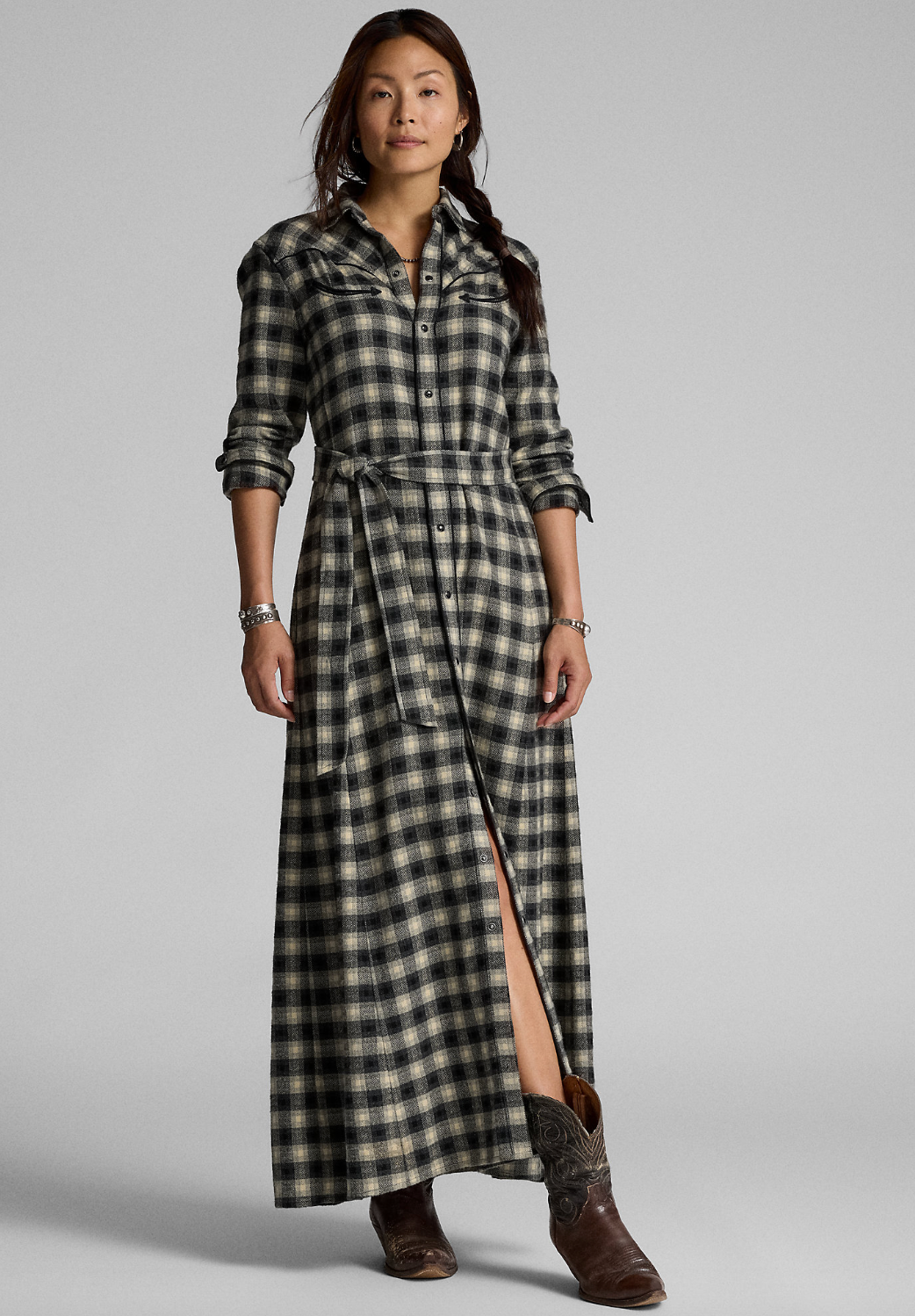 Plaid Dobby Western Shirtdress