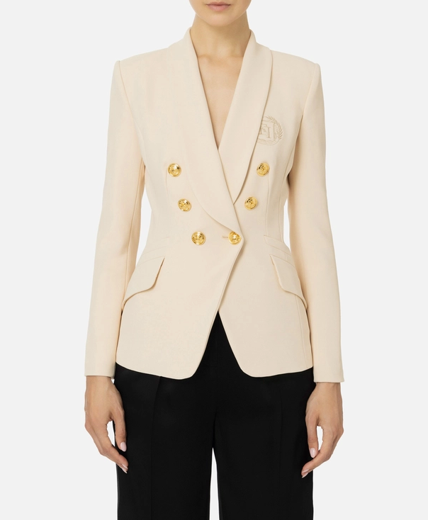 Double Breasted Jacket in Stretch Crepe with Embroidery