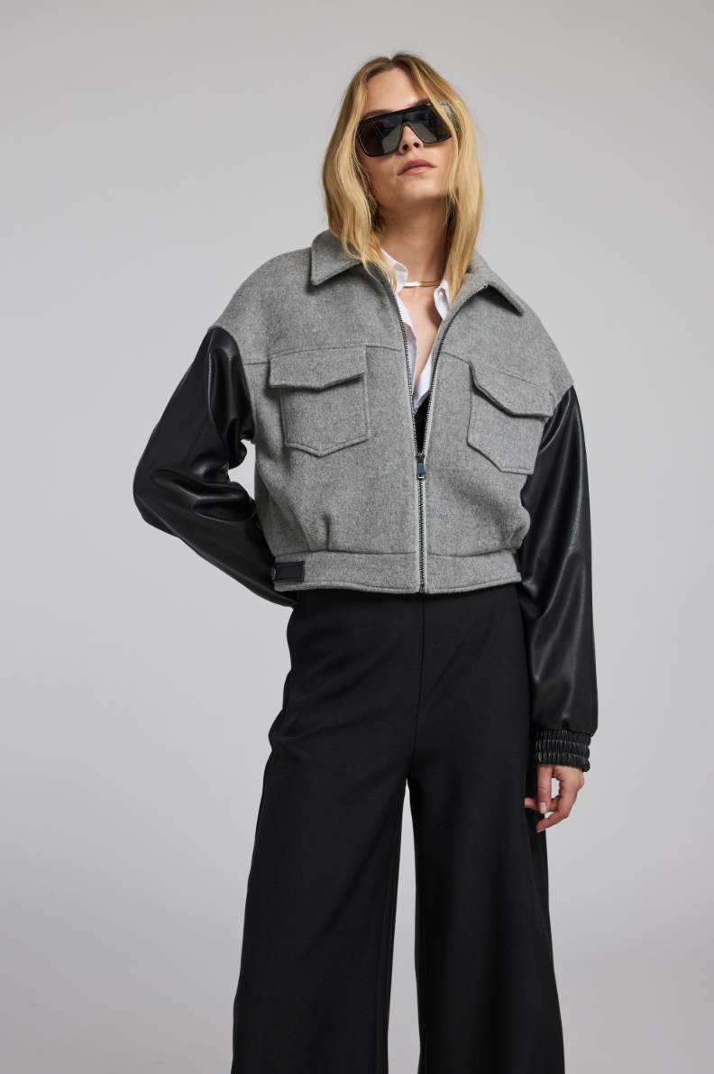 Caspian Wool Vegan Leather Combo Bomber