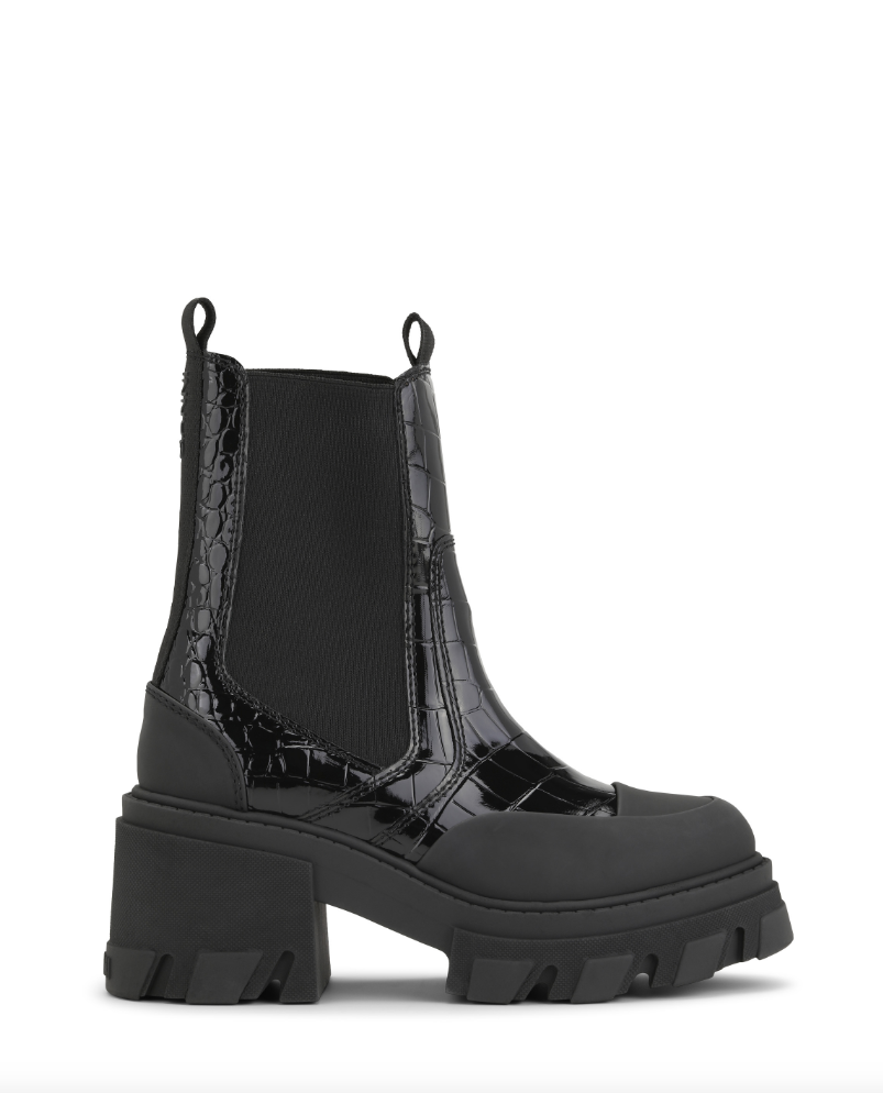 Cleated Heeled Mid Chelsea Boot Patent Croco