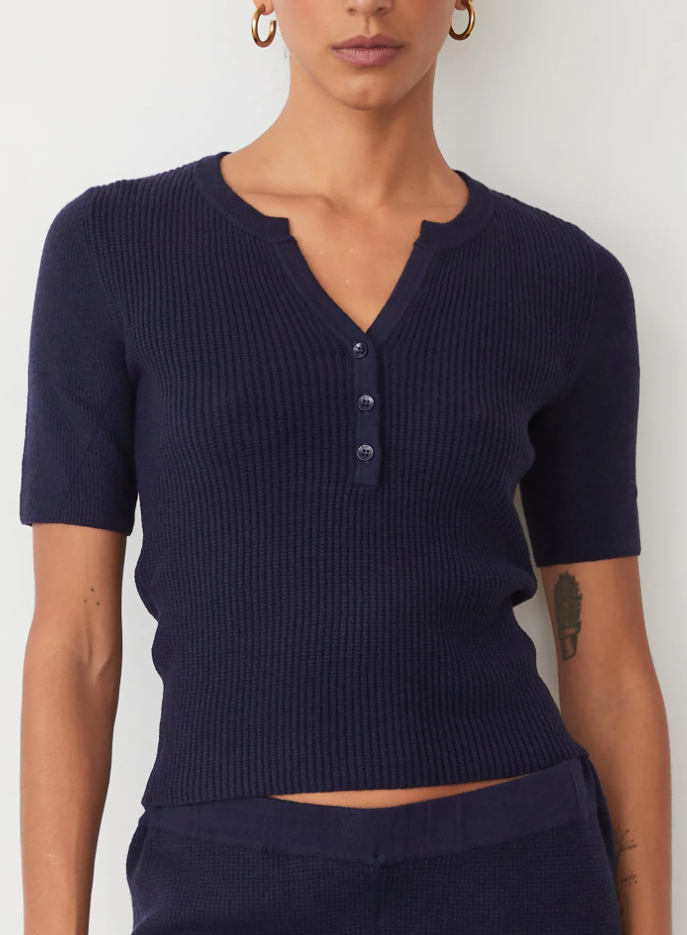 Soft Knit Rib Waffle Henley