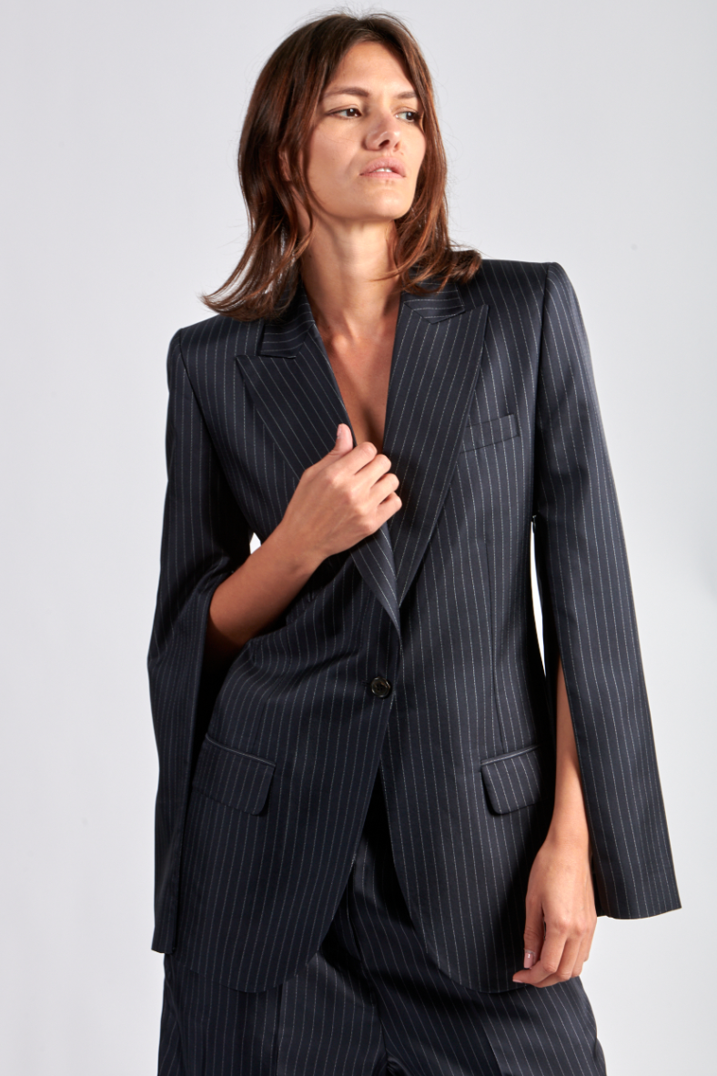 Split Sleeve Pinstripe Blazer