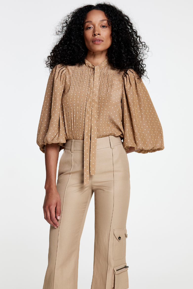 Pleated Tie Neck Blouse