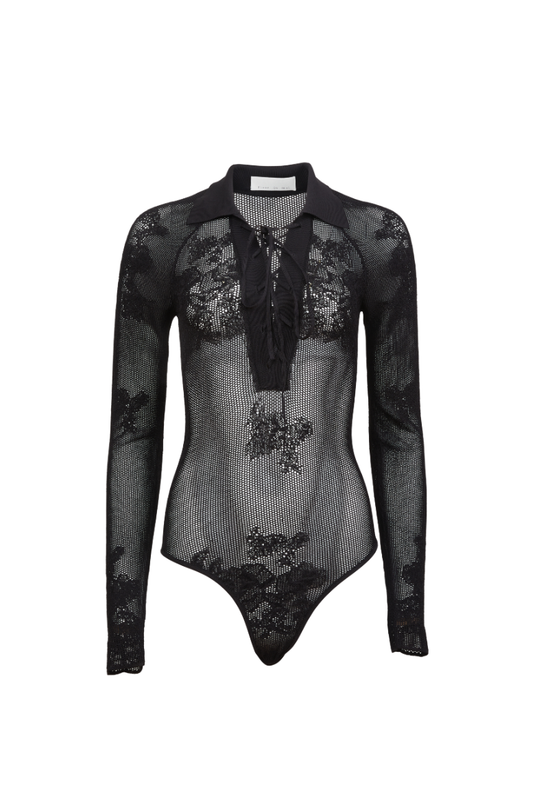 Lace Pointelle Collared Bodysuit