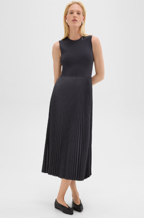 Crew Neck Dress with Pleated Skirt