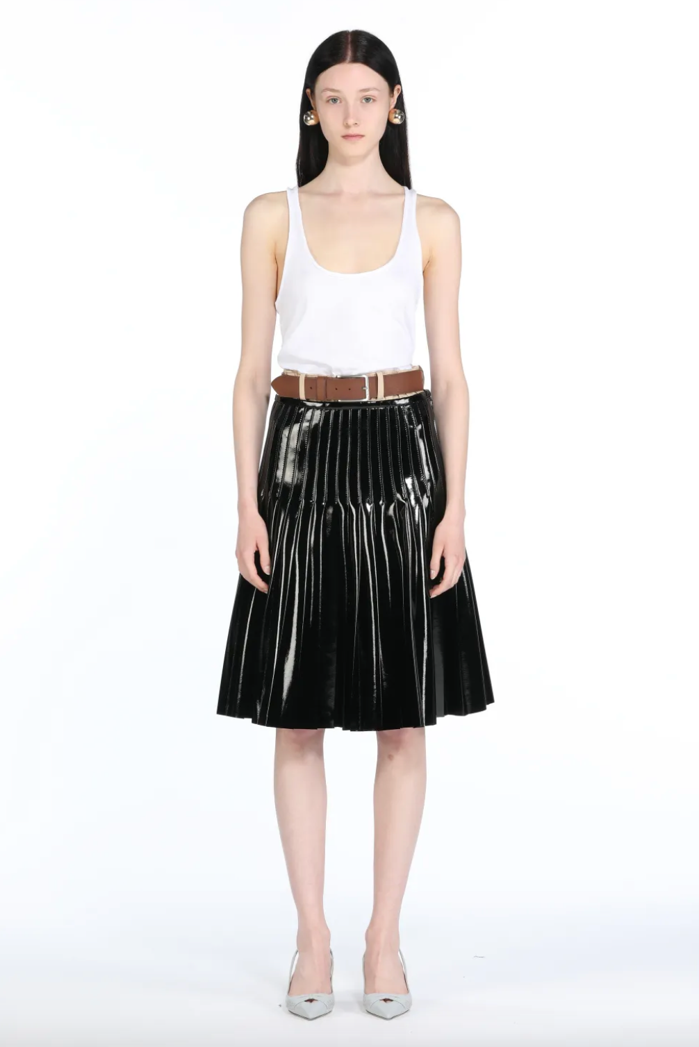 Patent Pleated Skirt