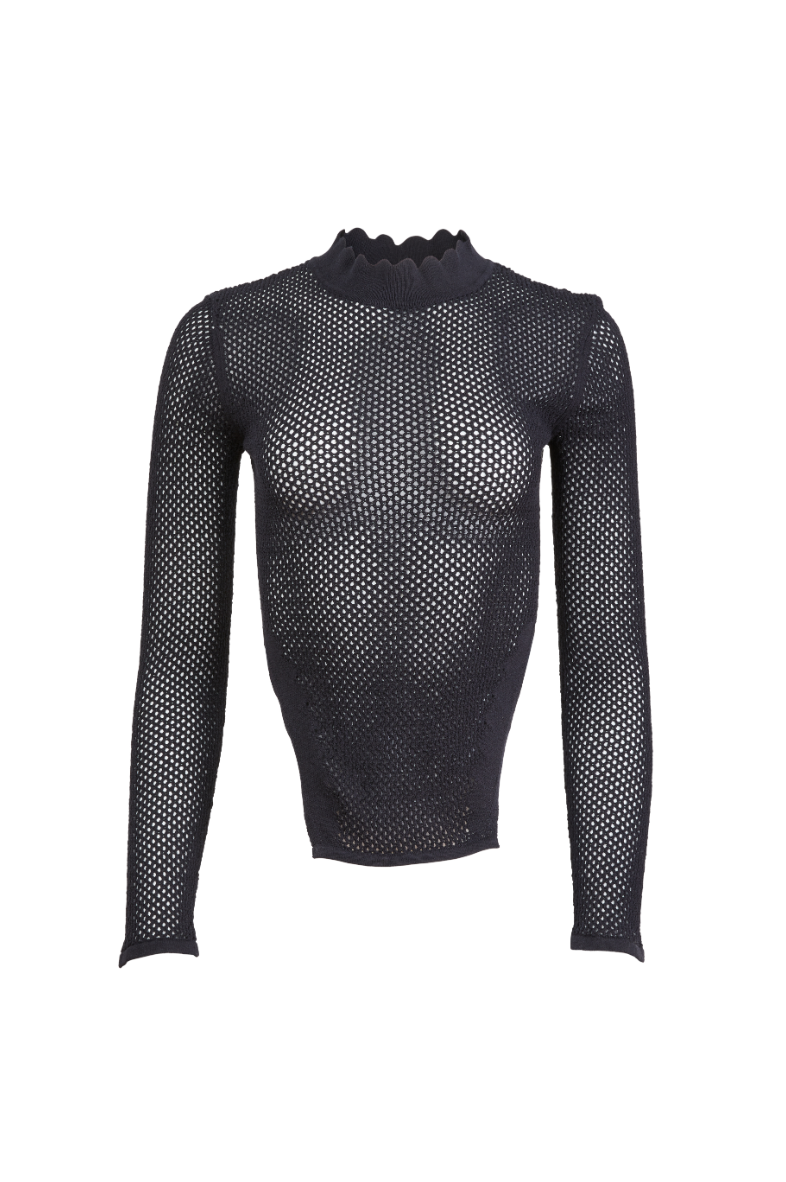 Knit Mesh Long Sleeve Top