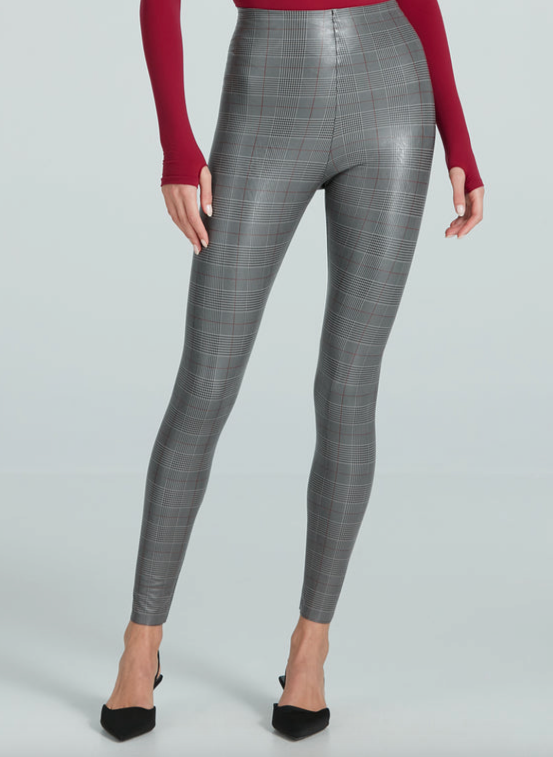 Faux Leather Plaid Legging