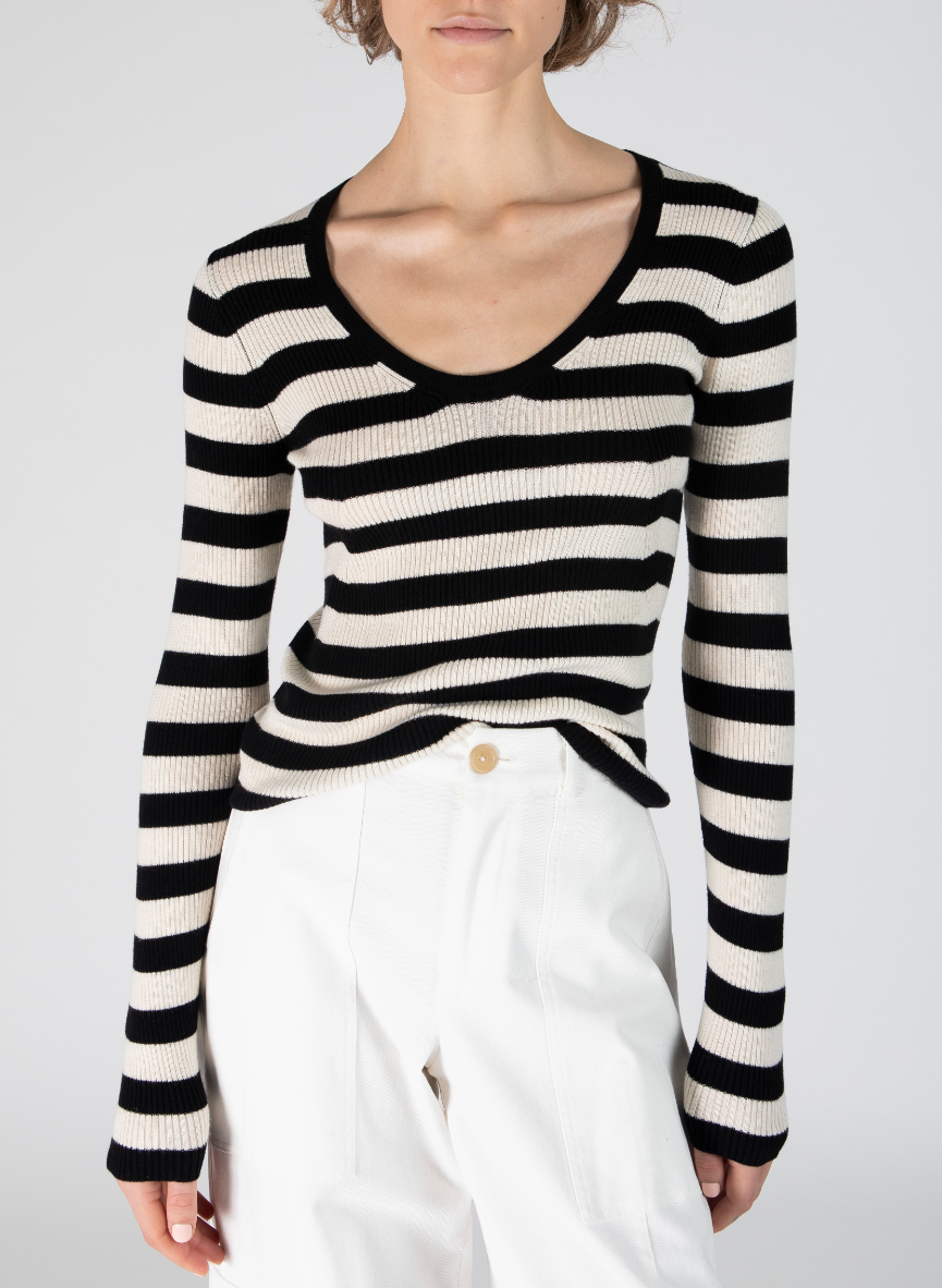 Wool Blend Striped Long Sleeve Sweater