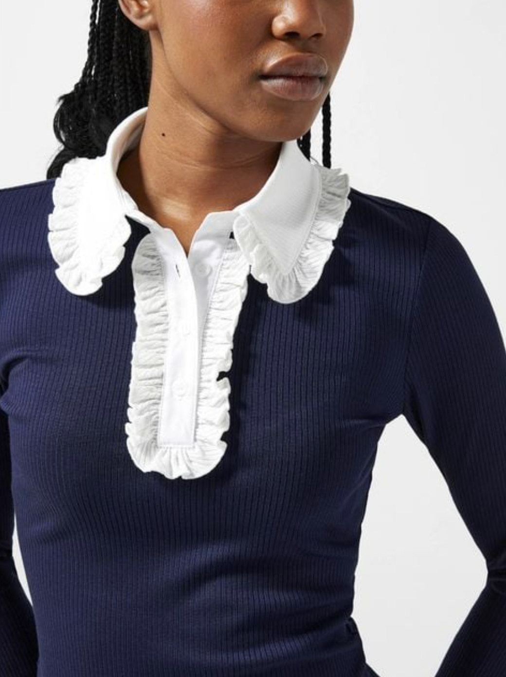 Ruffle Polo Knit Top