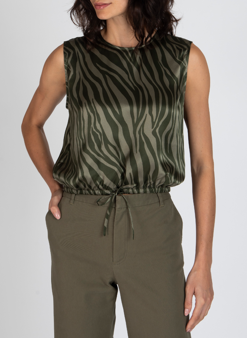 Silk Charmeuse With Zebra Stripe Sleeveless Top