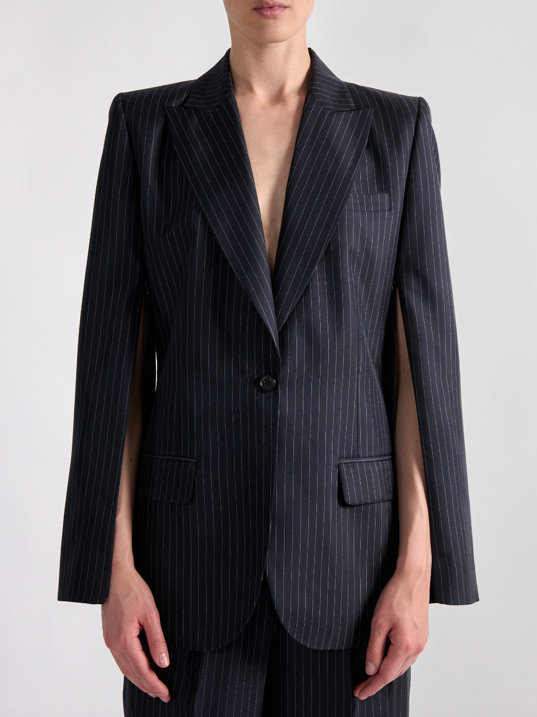 Split Sleeve Pinstripe Blazer