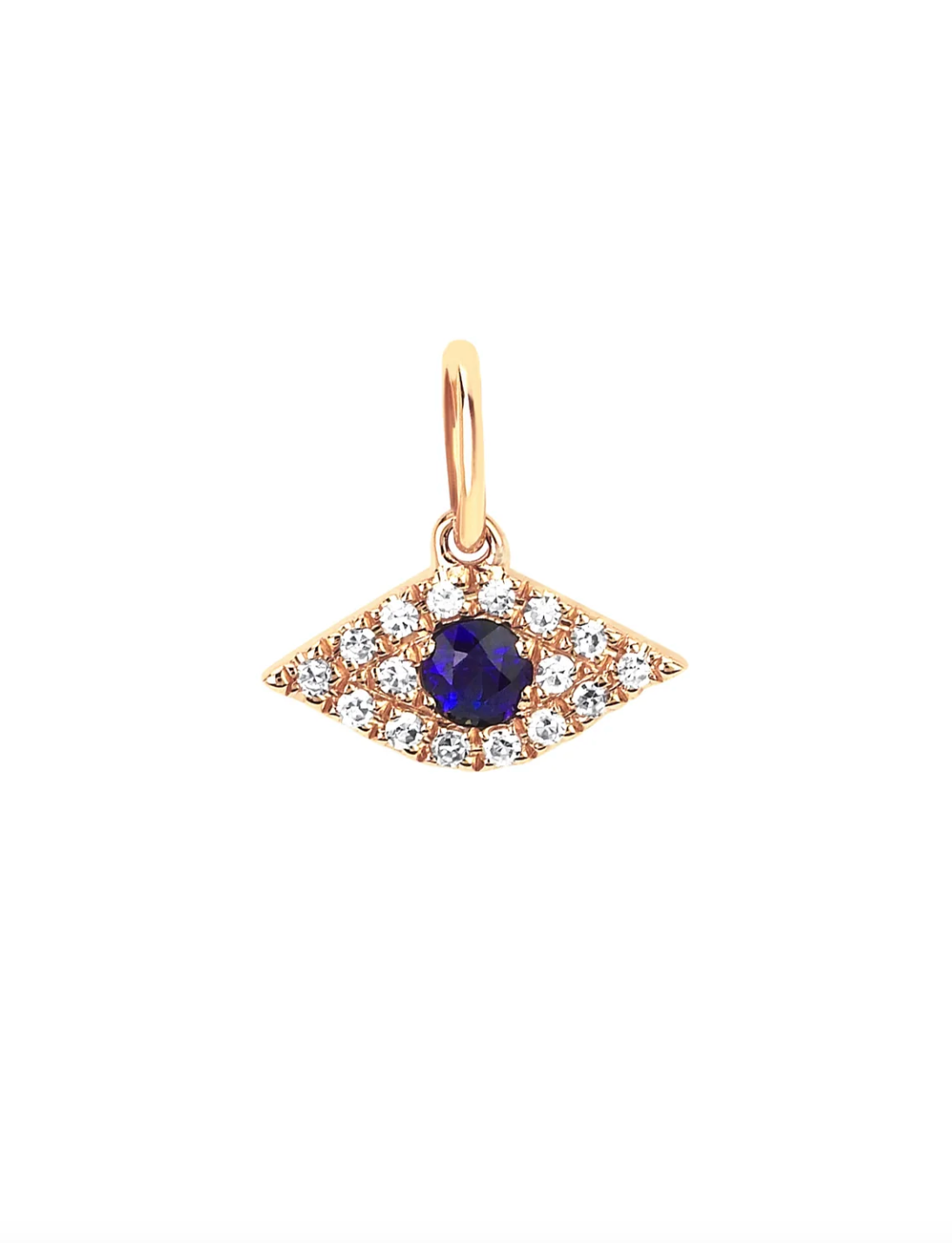 14k Diamond Evil Eye with Blue Sapphire Necklace Charm