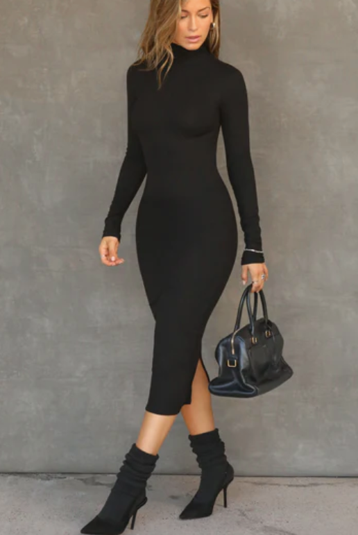 Mock Neck Midi Dress