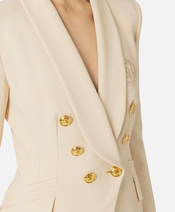 Double Breasted Jacket in Stretch Crepe with Embroidery