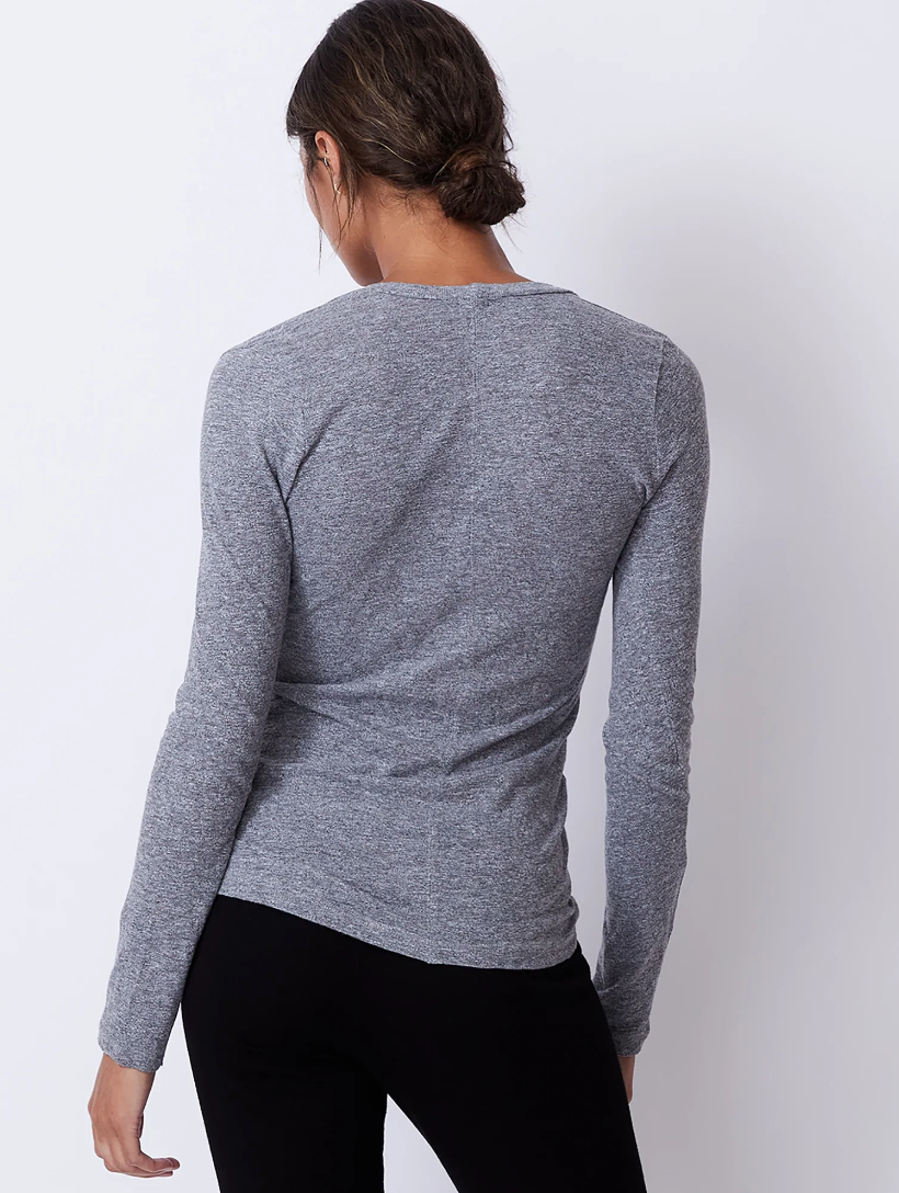 Textured Tri-Blend Fitted Long Sleeve V Neck Tee