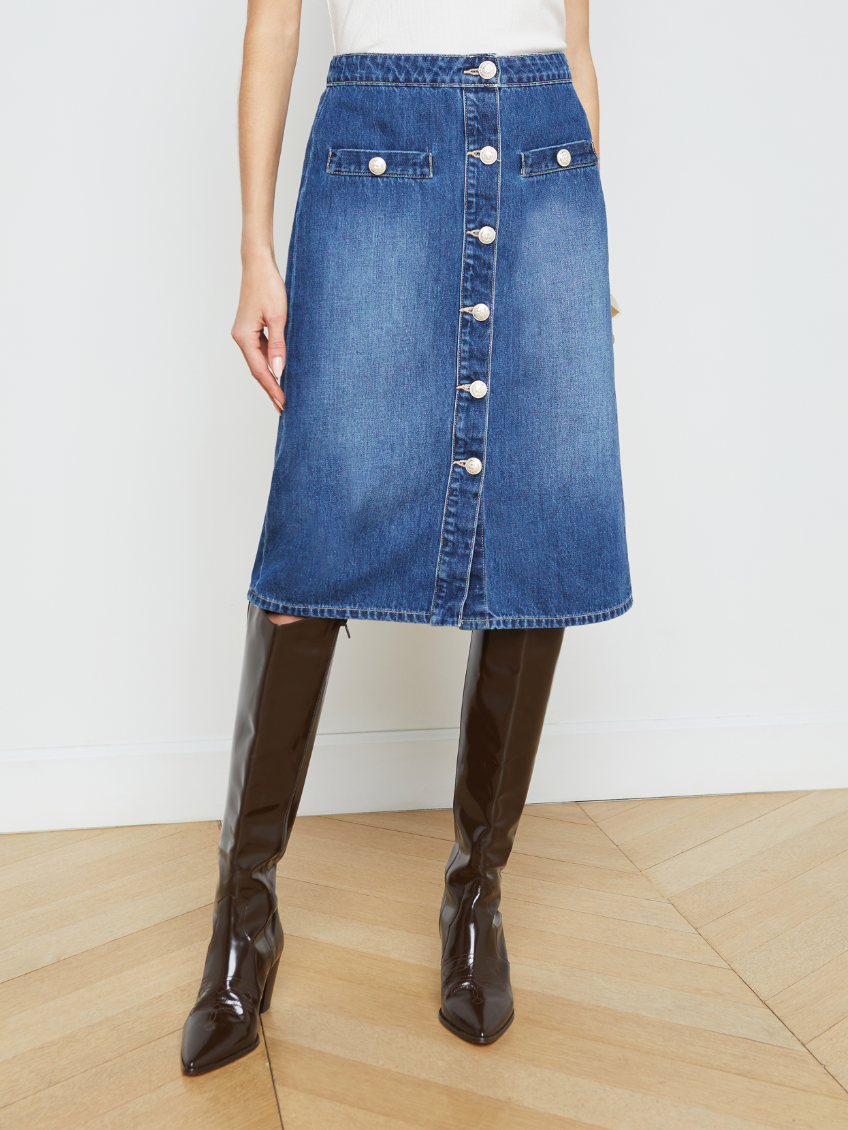 Landry Button Front Midi Skirt