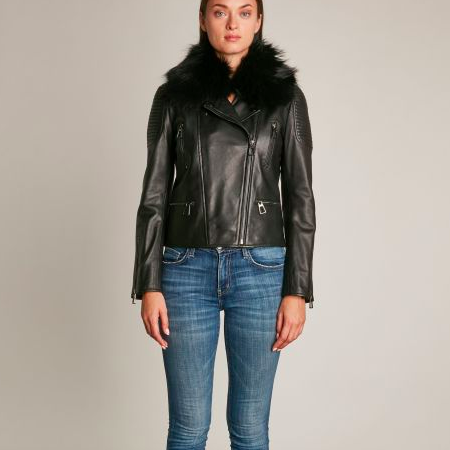 HOTEL PARTICULIER LEATHER JACKET WITH FUR COLLAR