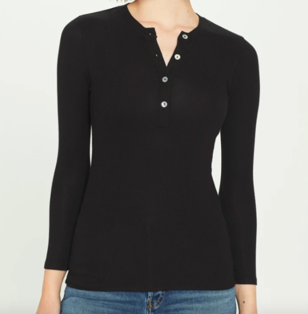GOLDIE RIBBED HENLEY LONG SLEEVE TOP