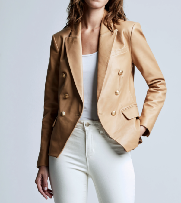 L’AGENCE KENZIE LEATHER DOUBLE BREASTED BLAZER