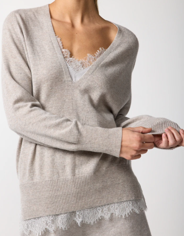 BROCHU WALKER LACE VEE LAYERED PULLOVER
