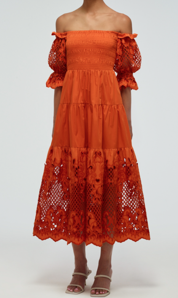 ortrait Lattice Embroidered Cotton Midi Dress