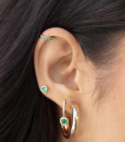 EF Collection 14k Emerald Mini Huggie Earrings