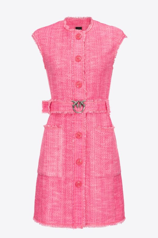 Pinko Belted Tweed Sleeveless Dress