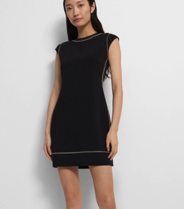 Theory Embroidered Shift Dress in Crepe