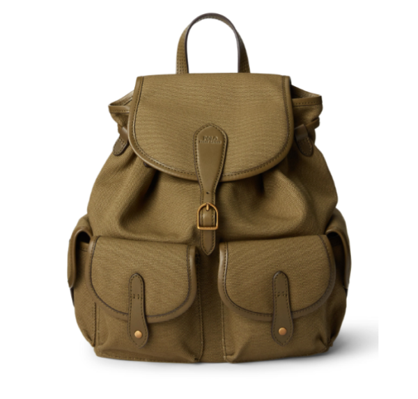 Polo Ralph Lauren Leather-Trim Canvas Small Brown Backpack