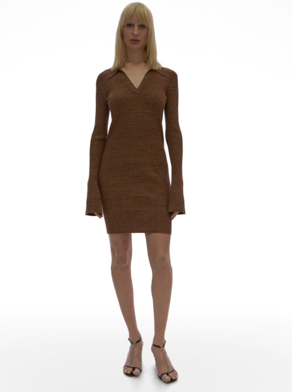 L'Agence Marl Knit Polo Mini Dress