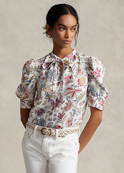 Polo Ralph Lauren https://www.ralphlauren.com/women-clothing-shirts-blouses/floral-linen-tie-neck-blouse/621674.html?pdpR=y Floral Linen Tie-Neck Blouse