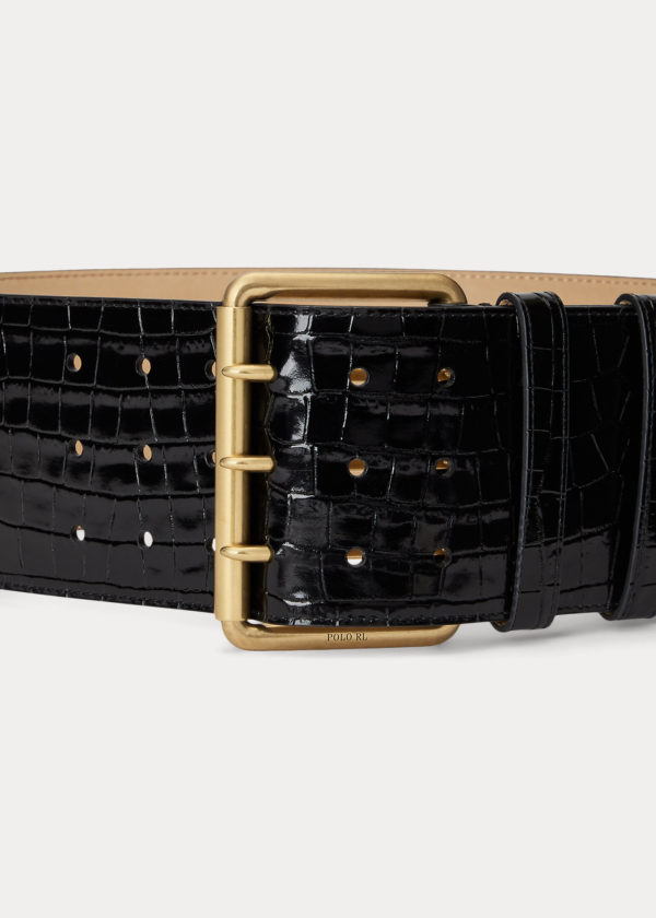 Polo Ralph Lauren Croc-Embossed Triple-Prong Calfskin Belt