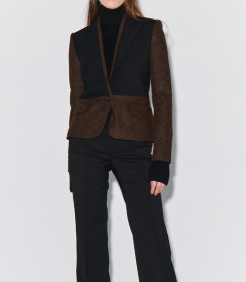 Barbara Bui Fawn Dual-Fabric Tweed Suit Jacket