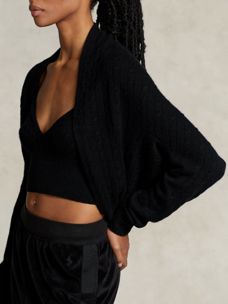 Ralph Lauren Cable-knit Wool-cashmere Bralette In Polo Black