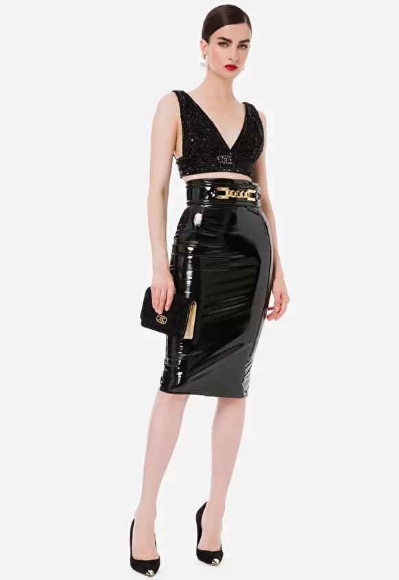 Elisabetta Franchi Patent Faux Leather Skirt