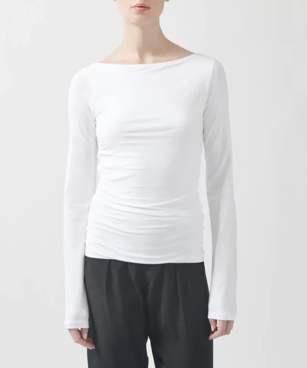 ATM Long Sleeve Ruched Bateaux Neck Top