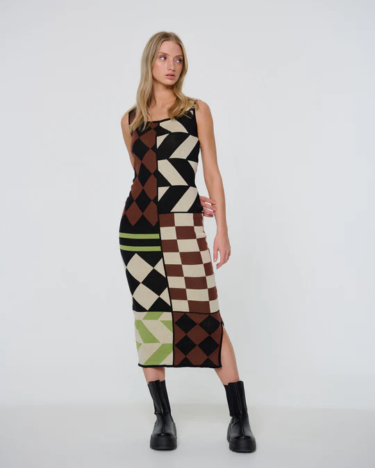 Another Girl Patchwork Knit Midi Dress