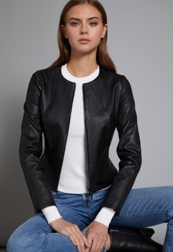 Susan Bender Full Length Stretch Leather Cardigan Jacket