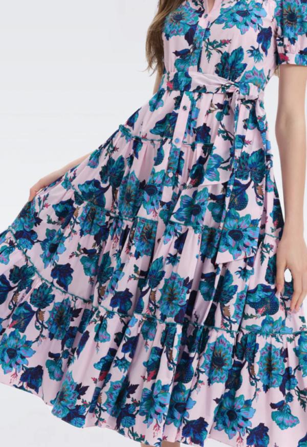 DVF Queena Dress Ruffled Floral Multicolor Midi Dress
