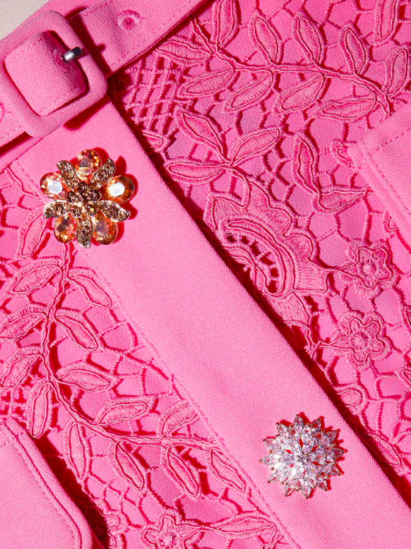Self-Portrait Pink Rose Lace Midi Skirt - Garbarini