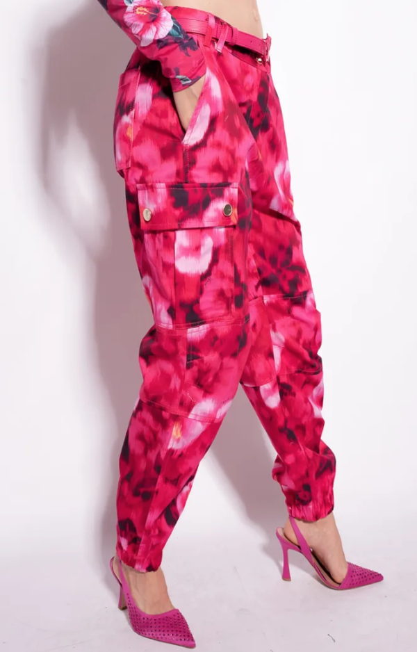 Pinko Cargo Trousers with Hibiscus Floral Print
